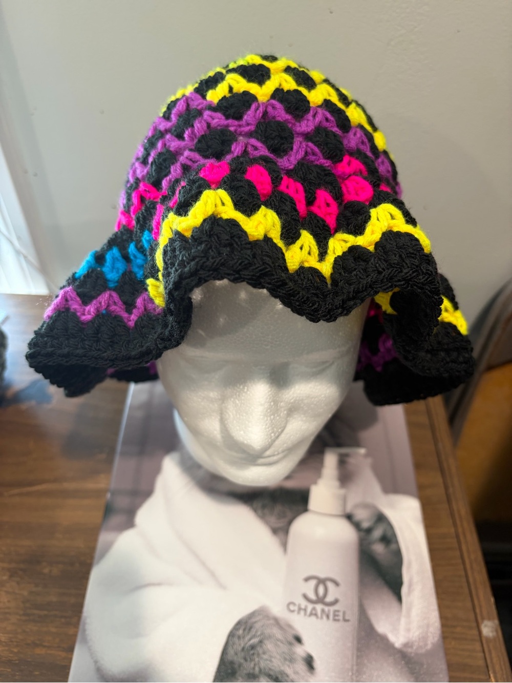 Handmade Crochet Bucket Hat Neon Rainbow Goth Hippie Festival Boho